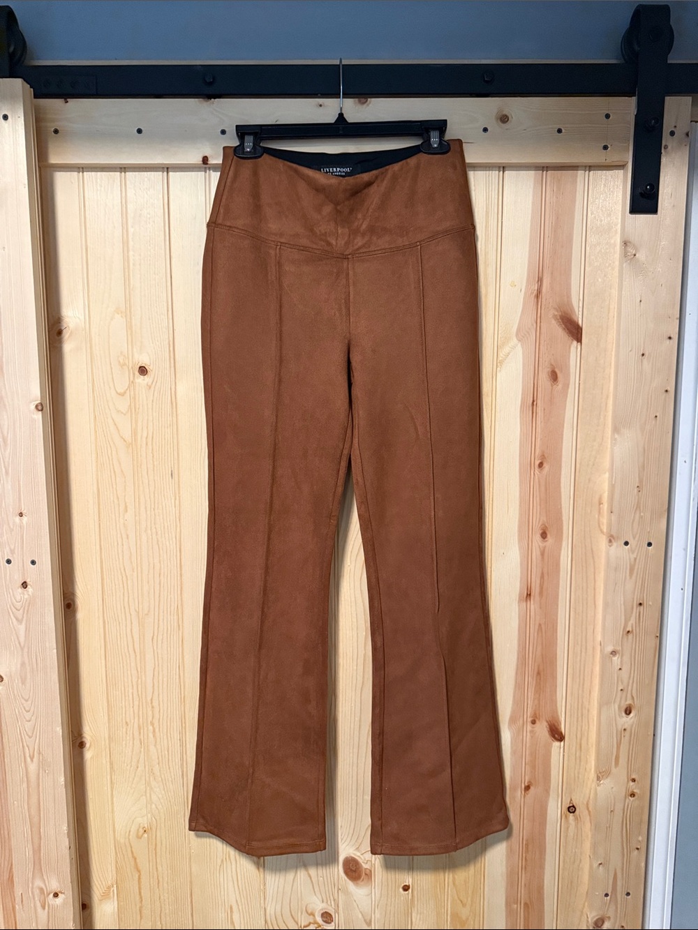 Liverpool Brown High-Rise Boot Cut Suede-Look Pants
